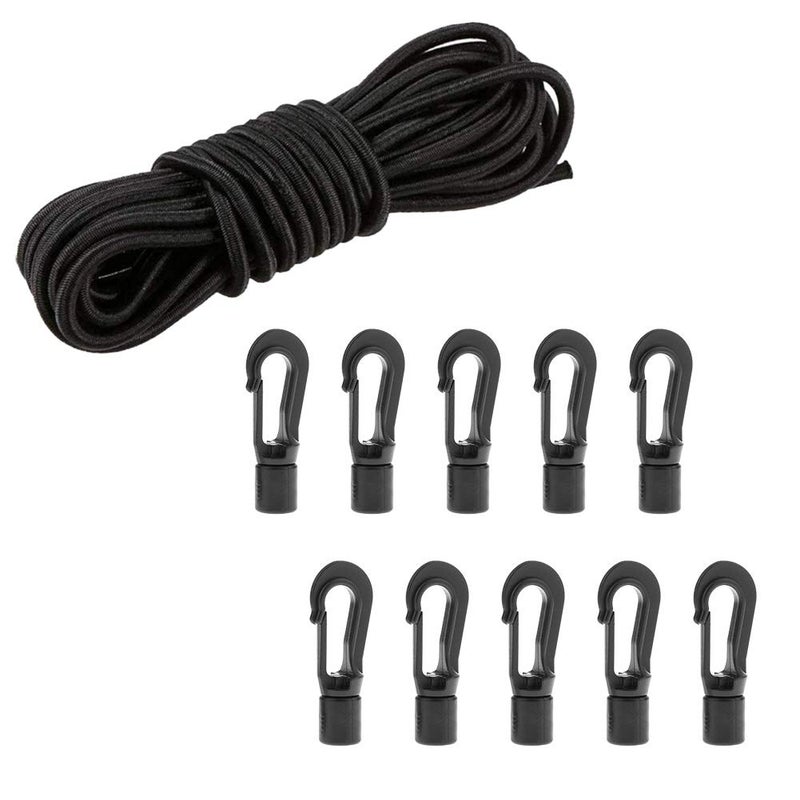 CLIO 1/4" x 25' Elastic Bungee Shock Cord - Kayak Stretch String Rope with Bungee Shock Cord Hook Suitable for Boat Camping Accessories, Exercise, Fitness and Outdoor Enthusiasts (25 Feet Rope + 10 Hooks) - Image 1